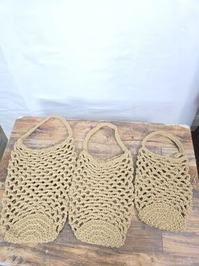 Handmade Beige Crochet Tote Bag Neutral Straw Look